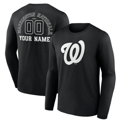 Washington Nationals Monochrome Personalized Name & Number Long Sleeve T-Shirt - Black