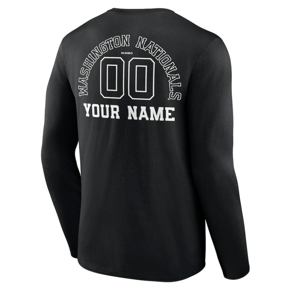 Washington Nationals Monochrome Personalized Name & Number Long Sleeve T-Shirt - Black