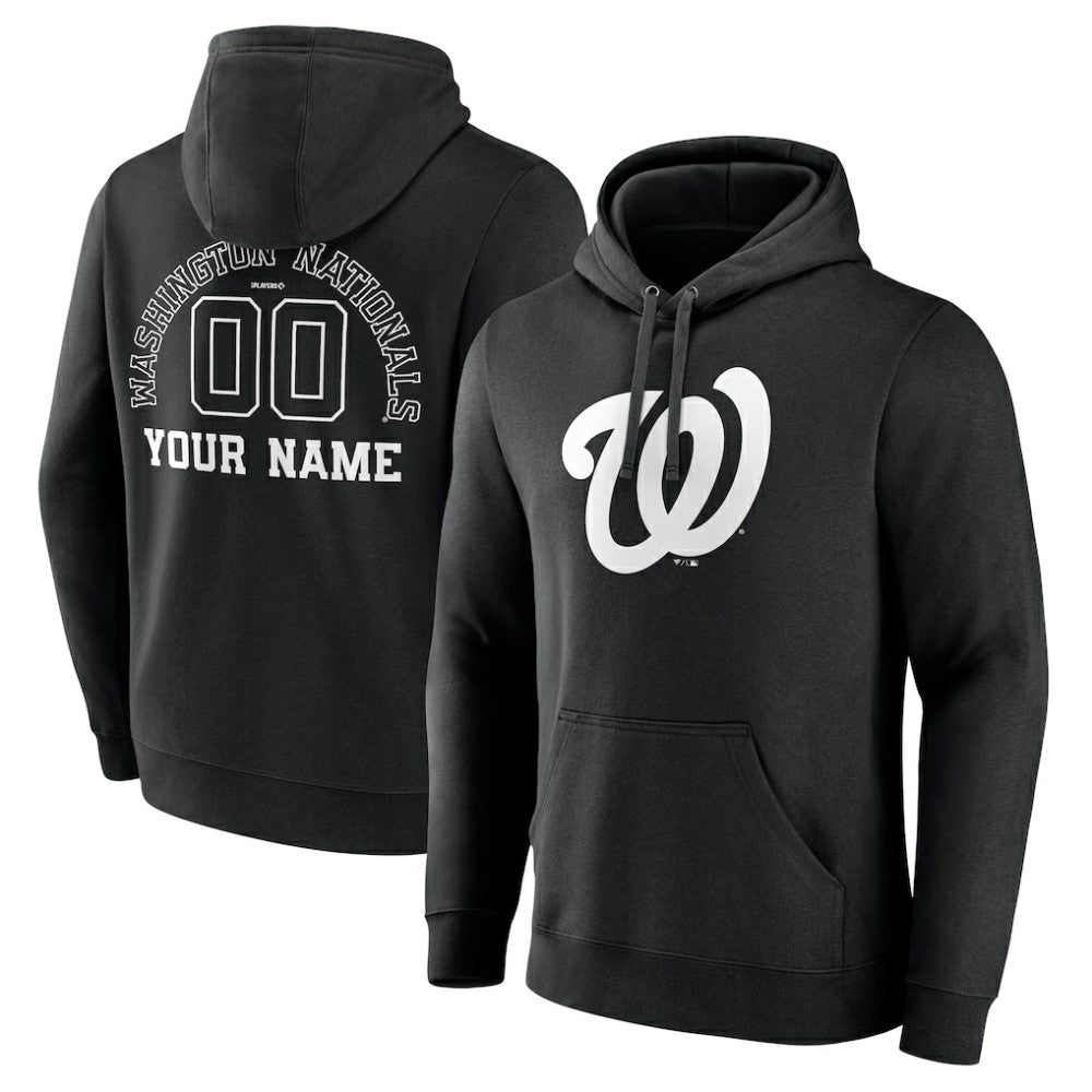 Washington Nationals Monochrome Personalized Name & Number Pullover Hoodie - Black