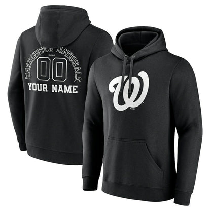 Washington Nationals Monochrome Personalized Name & Number Pullover Hoodie - Black