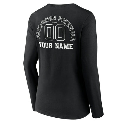 Washington Nationals Women's Monochrome Personalized Name & Number Long Sleeve V-Neck T-Shirt - Black