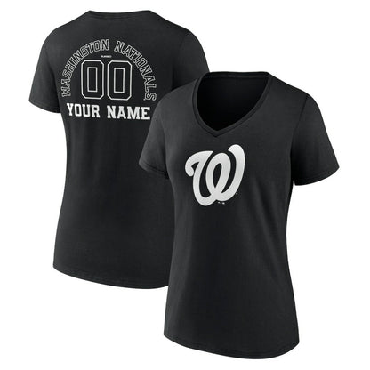 Washington Nationals Women's Monochrome Personalized Name & Number V-Neck T-Shirt - Black