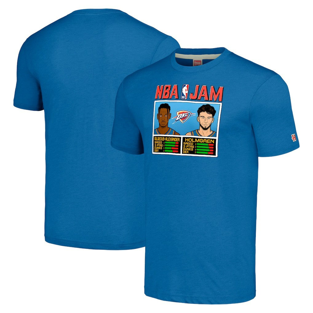 Shai Gilgeous-Alexander & Chet Holmgren Oklahoma City Thunder Homage Unisex NBA Jam Tri-Blend T-Shirt - Blue cheap