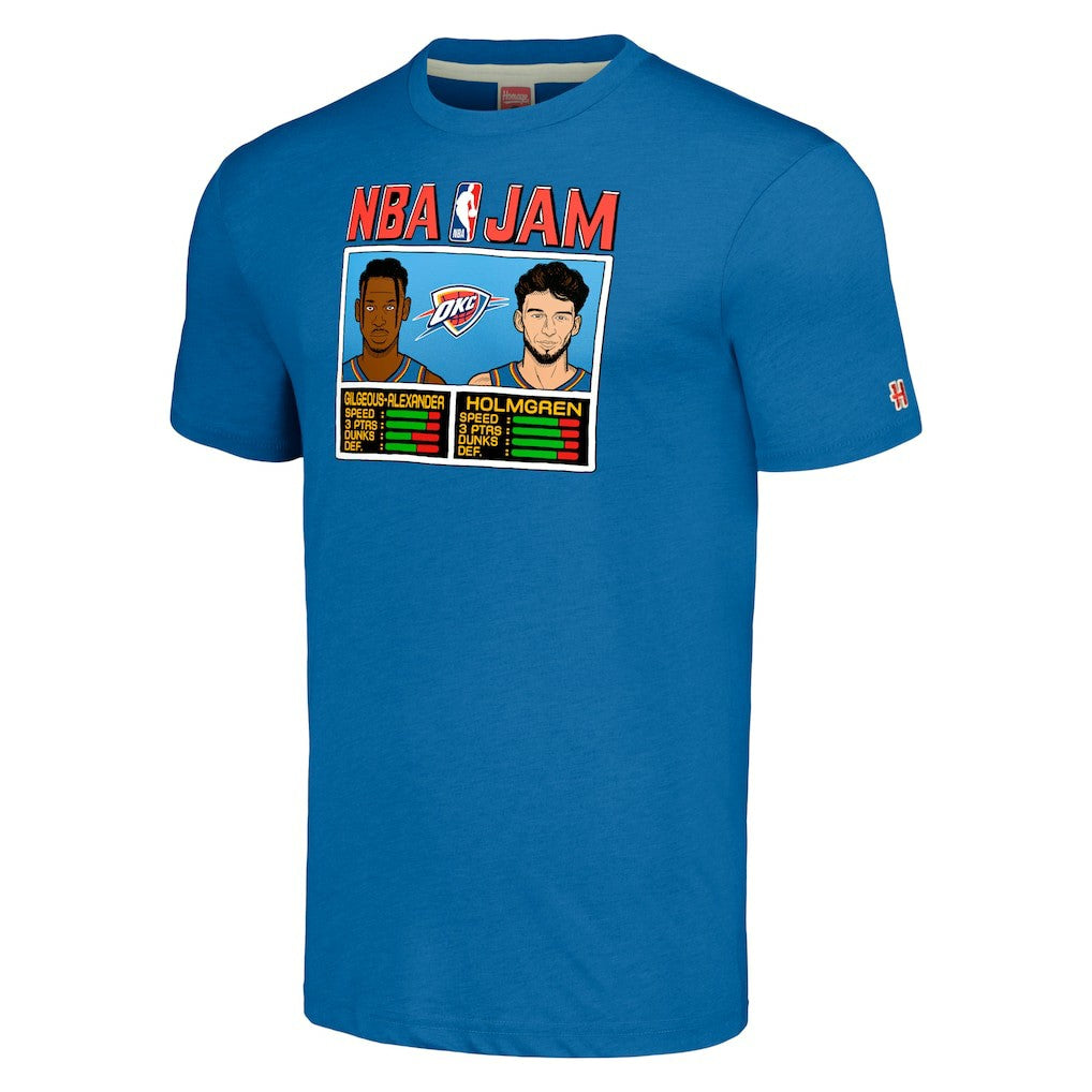 Shai Gilgeous-Alexander & Chet Holmgren Oklahoma City Thunder Homage Unisex NBA Jam Tri-Blend T-Shirt - Blue cheap