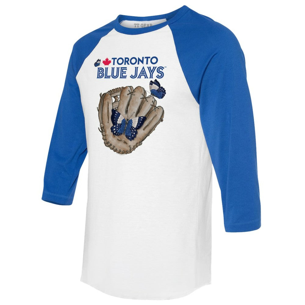 Toronto Blue Jays Tiny Turnip Unisex Butterfly Glove 3/4-Sleeve Raglan T-Shirt - White/Royal