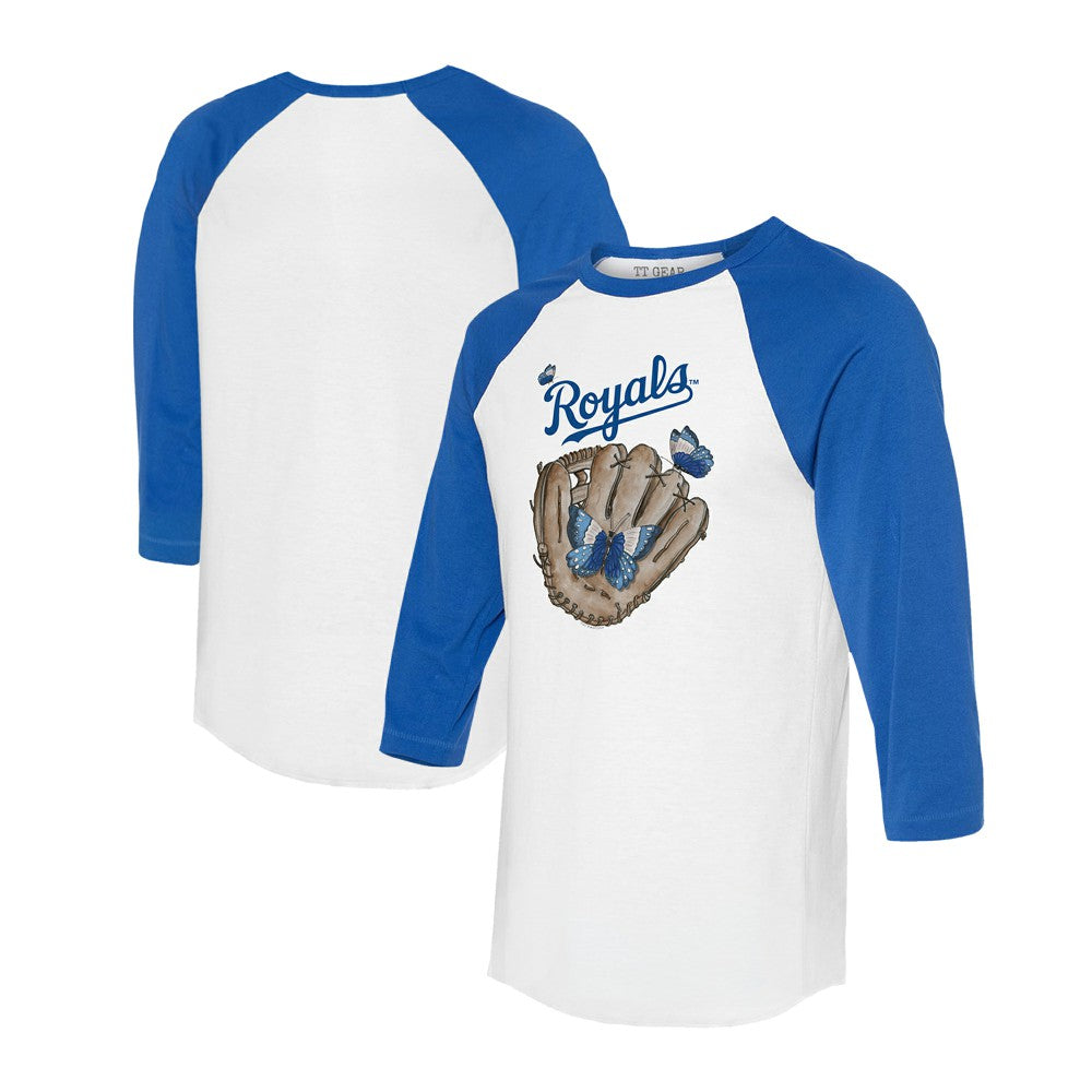 Kansas City Royals Tiny Turnip Unisex Butterfly Glove 3/4-Sleeve Raglan T-Shirt - White/Royal
