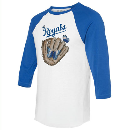 Kansas City Royals Tiny Turnip Unisex Butterfly Glove 3/4-Sleeve Raglan T-Shirt - White/Royal