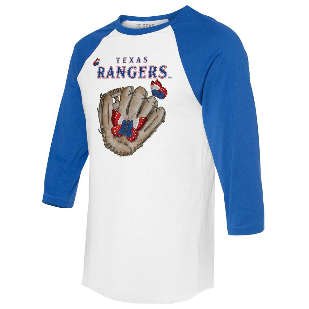 Texas Rangers Tiny Turnip Unisex Butterfly Glove 3/4-Sleeve Raglan T-Shirt - White/Royal