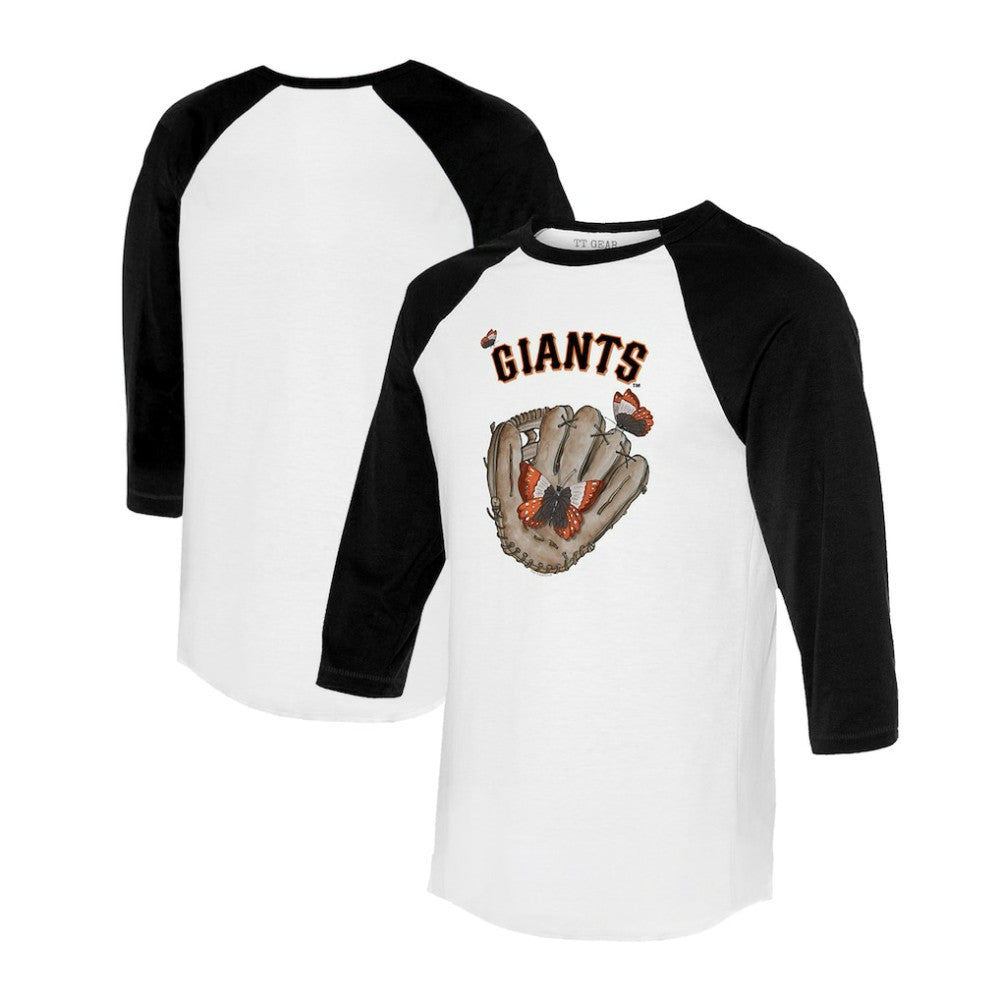 San Francisco Giants Tiny Turnip Unisex Butterfly Glove 3/4-Sleeve Raglan T-Shirt - White/Black