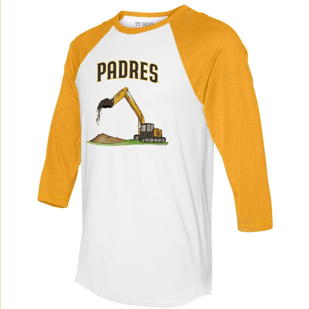 San Diego Padres Tiny Turnip Unisex Excavator 3/4-Sleeve Raglan T-Shirt - White/Gold