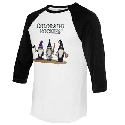 Colorado Rockies Tiny Turnip Unisex Gnomes 3/4-Sleeve Raglan T-Shirt - White/Black