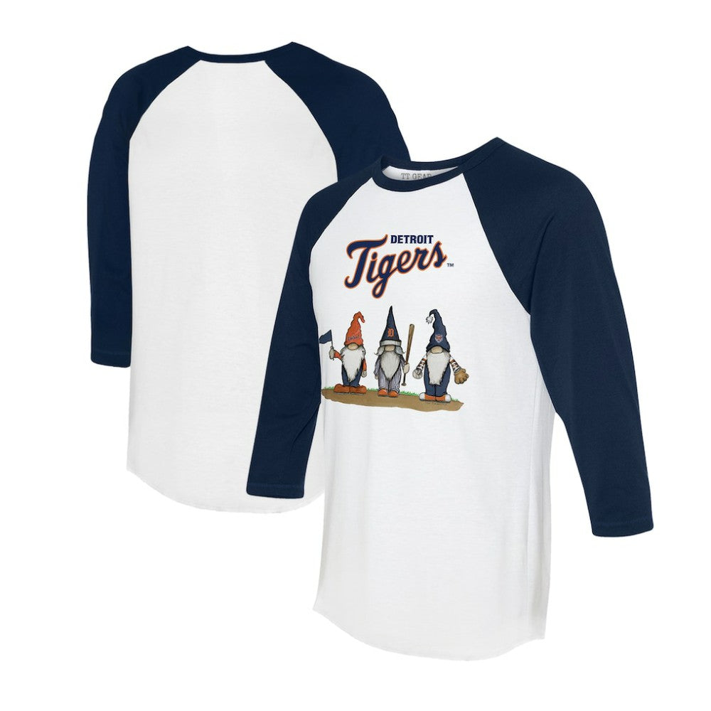 Detroit Tigers Tiny Turnip Unisex Gnomes 3/4-Sleeve Raglan T-Shirt - White/Navy