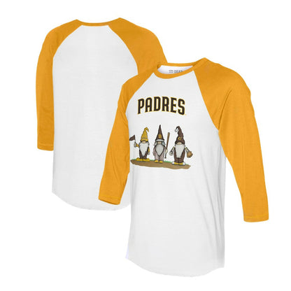 San Diego Padres Tiny Turnip Unisex Gnomes 3/4-Sleeve Raglan T-Shirt - White/Gold