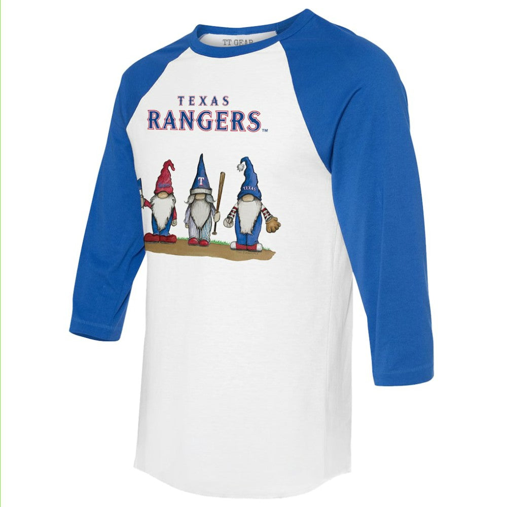 Texas Rangers Tiny Turnip Unisex Gnomes 3/4-Sleeve Raglan T-Shirt - White/Royal