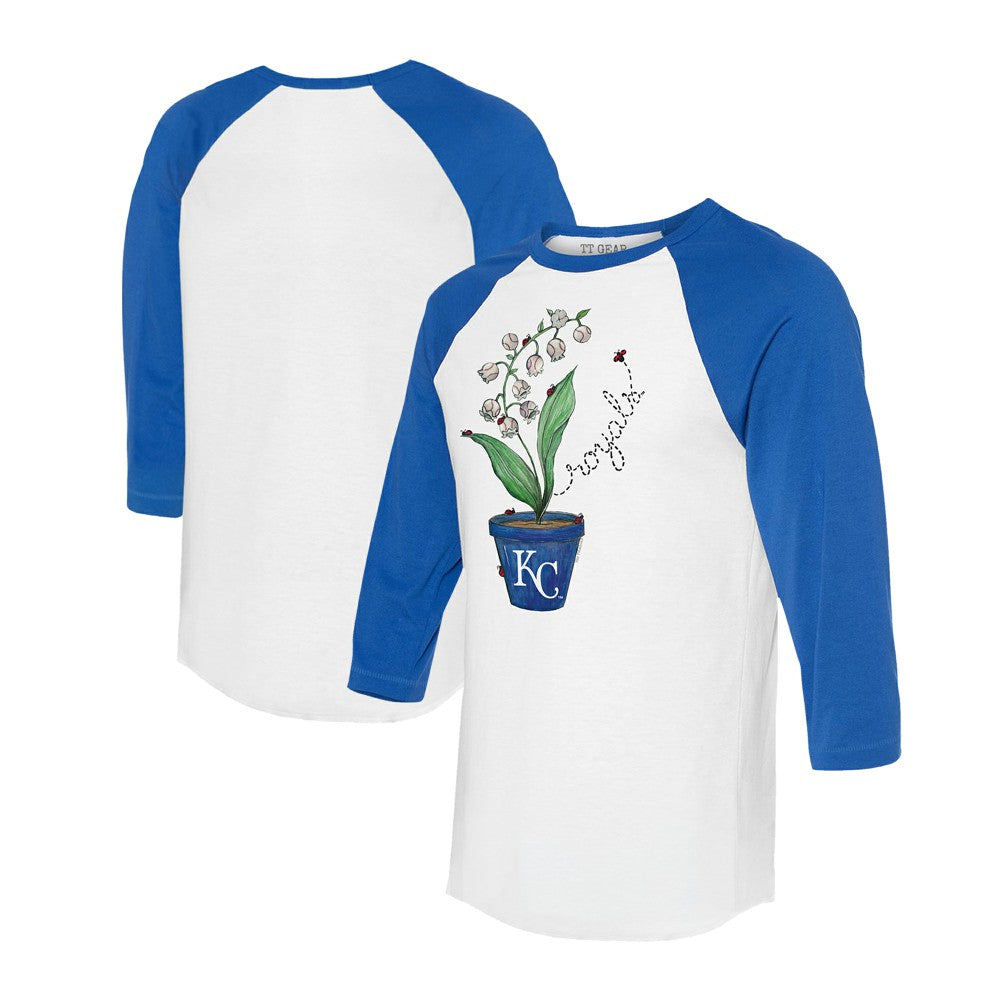 Kansas City Royals Tiny Turnip Unisex Lilies & Ladybugs 3/4-Sleeve Raglan T-Shirt - White/Royal