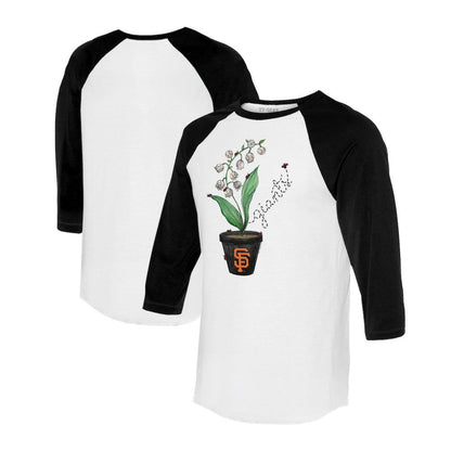San Francisco Giants Tiny Turnip Unisex Lilies & Ladybugs 3/4-Sleeve Raglan T-Shirt - White/Black
