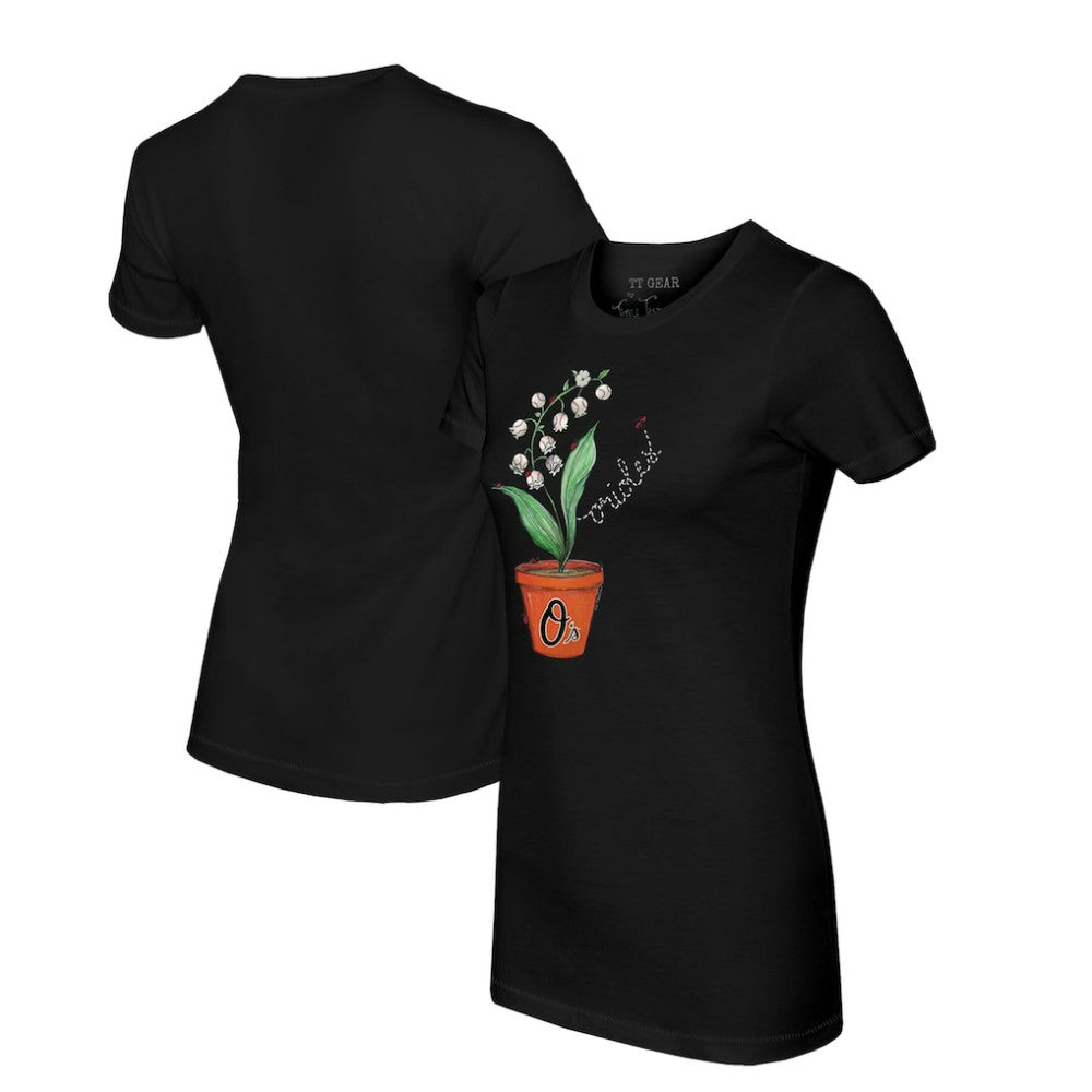 Baltimore Orioles Tiny Turnip Women's Lilies & Ladybugs T-Shirt - Black