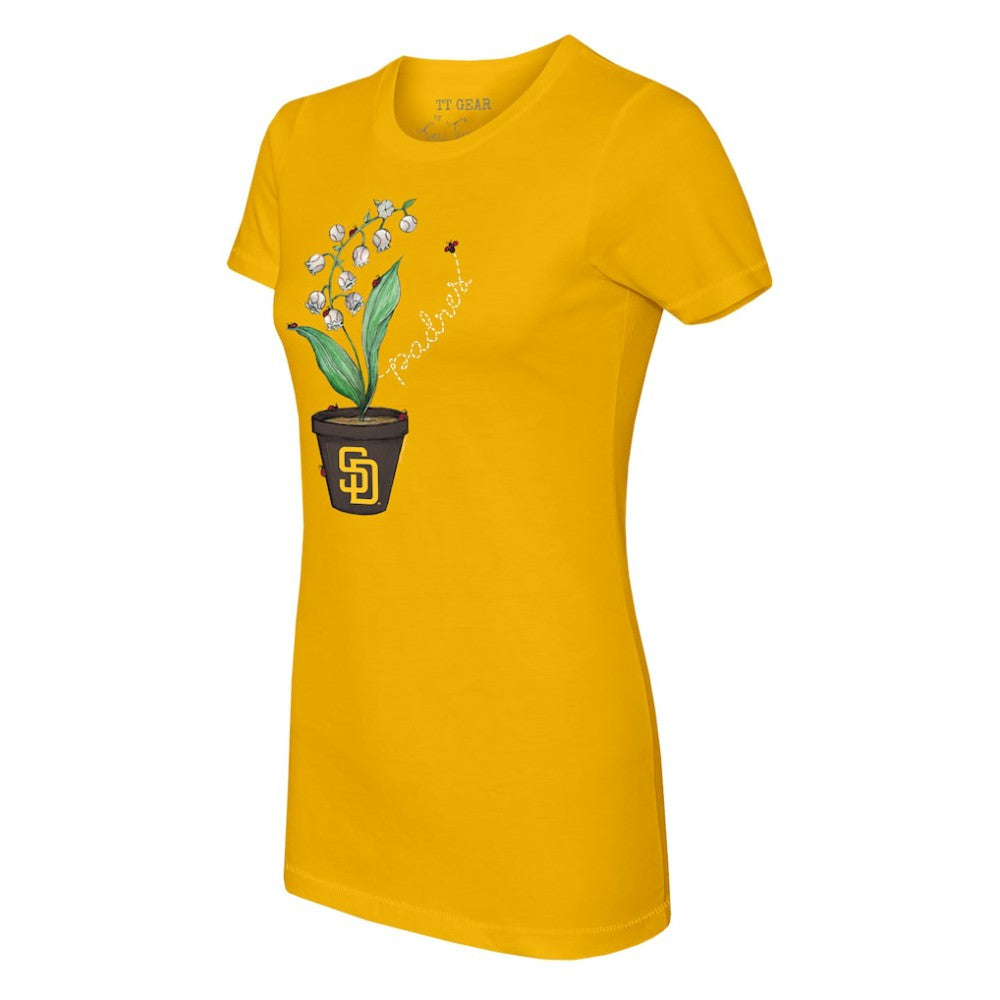 San Diego Padres Tiny Turnip Women's Lilies & Ladybugs T-Shirt - Gold