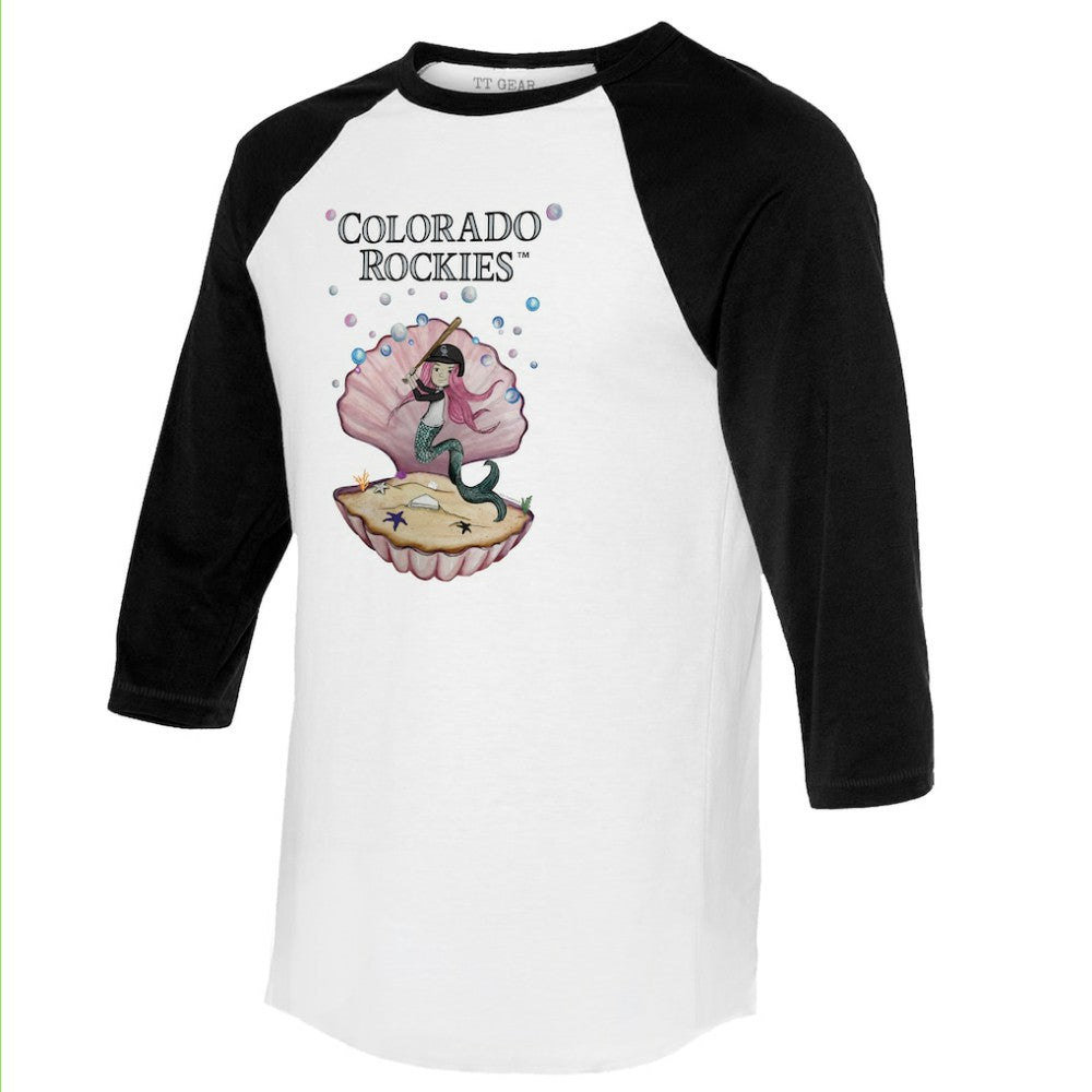 Colorado Rockies Tiny Turnip Unisex Mermaid 3/4-Sleeve Raglan T-Shirt - White/Black