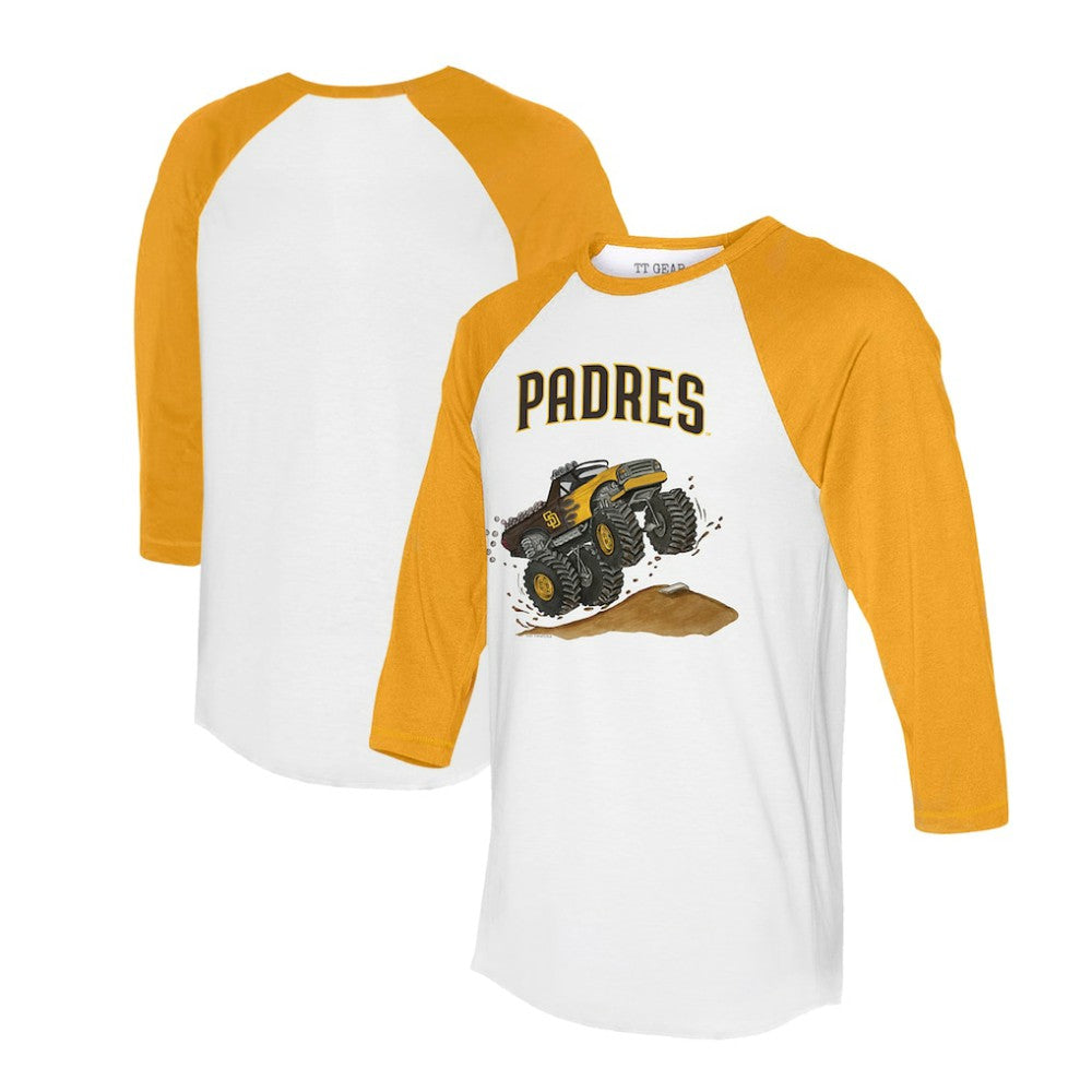 San Diego Padres Tiny Turnip Unisex Monster Truck 3/4-Sleeve Raglan T-Shirt - White/Gold