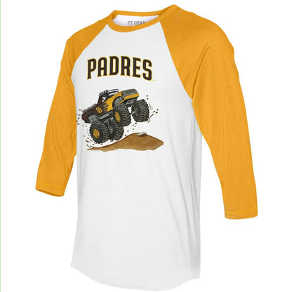San Diego Padres Tiny Turnip Unisex Monster Truck 3/4-Sleeve Raglan T-Shirt - White/Gold
