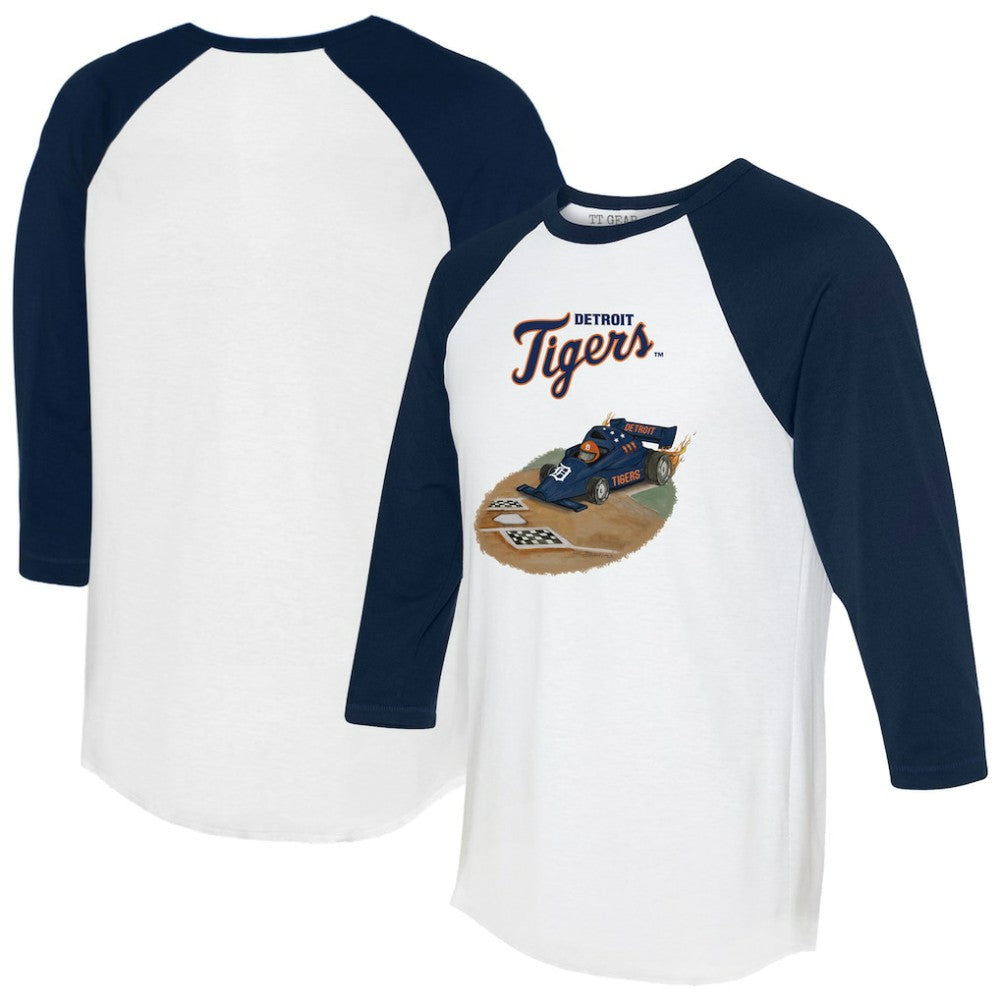 Detroit Tigers Tiny Turnip Unisex Race Car 3/4-Sleeve Raglan T-Shirt - White/Navy