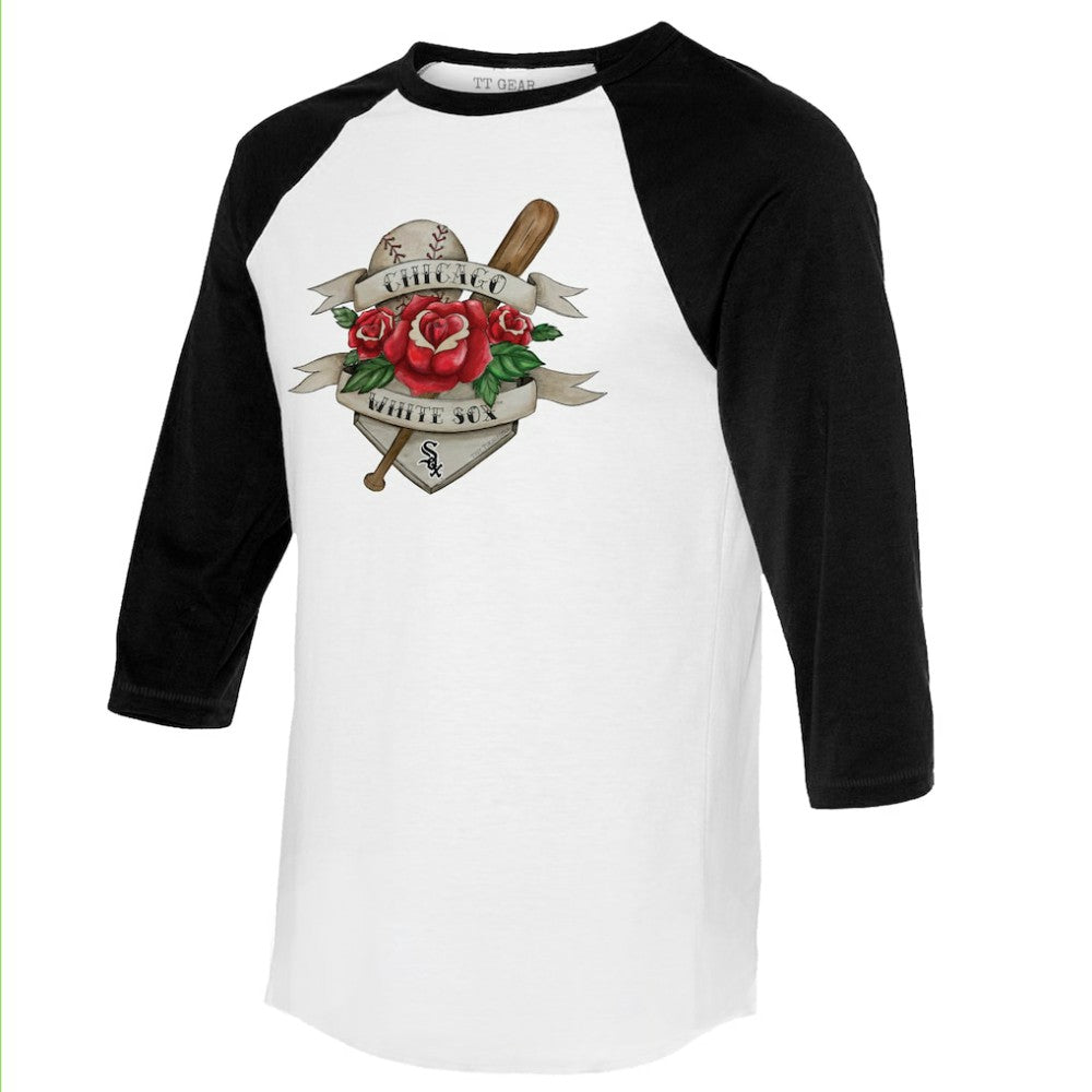 Chicago White Sox Tiny Turnip Unisex Tattoo Rose 3/4-Sleeve Raglan T-Shirt - White/Black