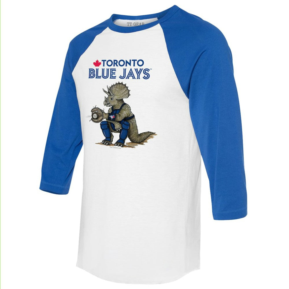 Toronto Blue Jays Tiny Turnip Unisex Triceratops 3/4-Sleeve Raglan T-Shirt - White/Royal
