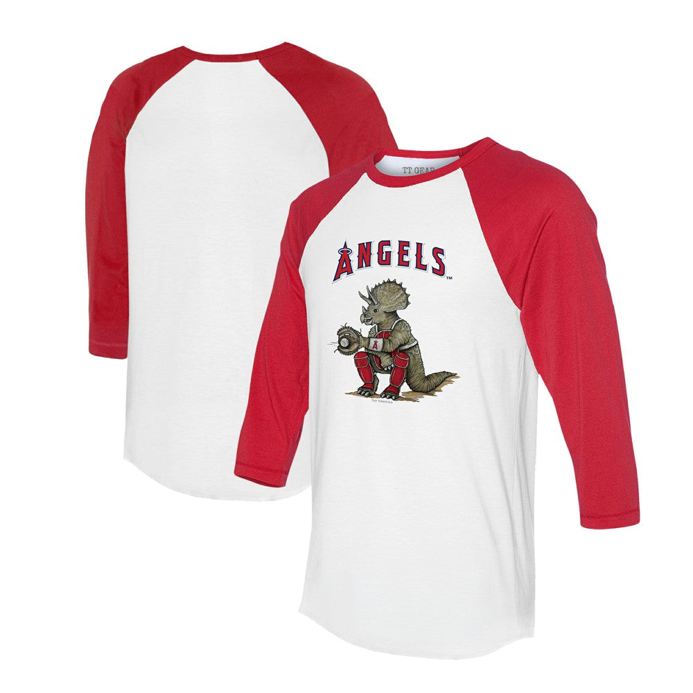 Los Angeles Angels Tiny Turnip Unisex Triceratops 3/4-Sleeve Raglan T-Shirt - White/Red