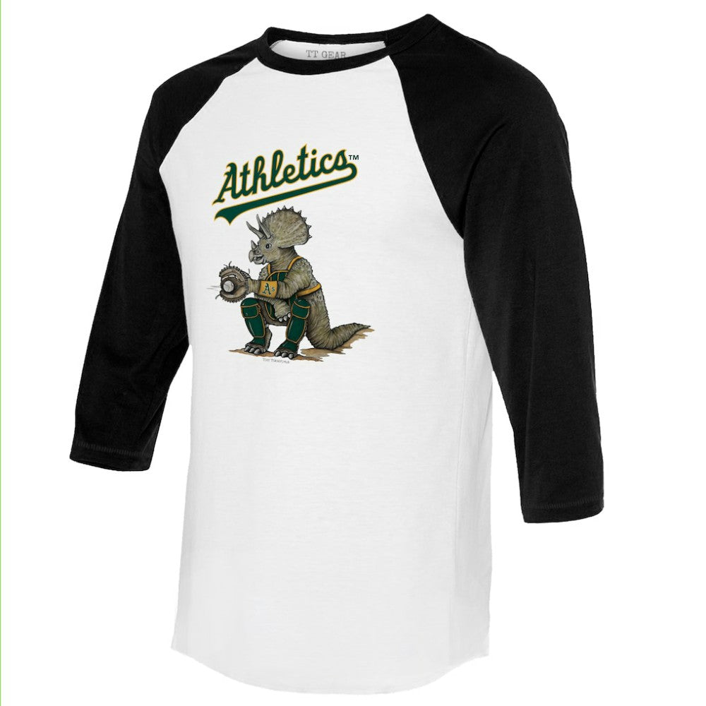 Athletics Tiny Turnip Unisex Triceratops 3/4-Sleeve Raglan T-Shirt - White/Black