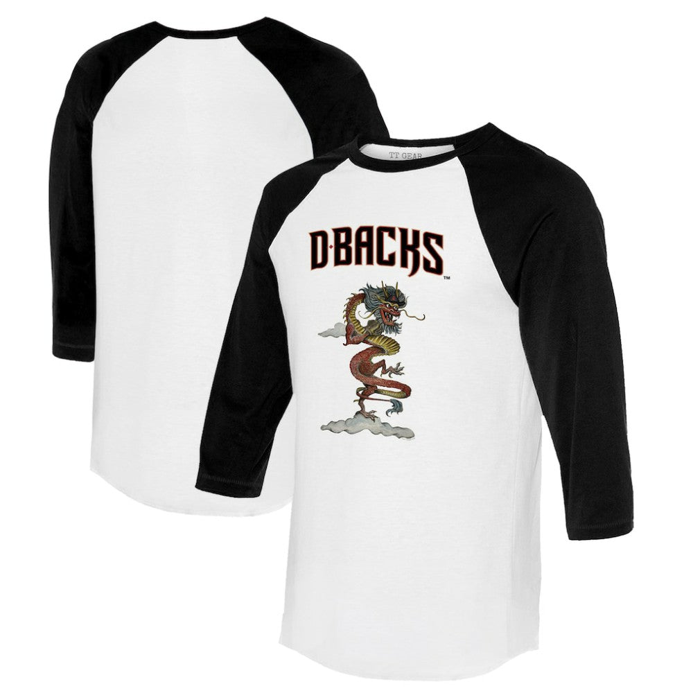 Arizona Diamondbacks Tiny Turnip Unisex 2024 Year of the Dragon 3/4-Sleeve Raglan T-Shirt - White/Black