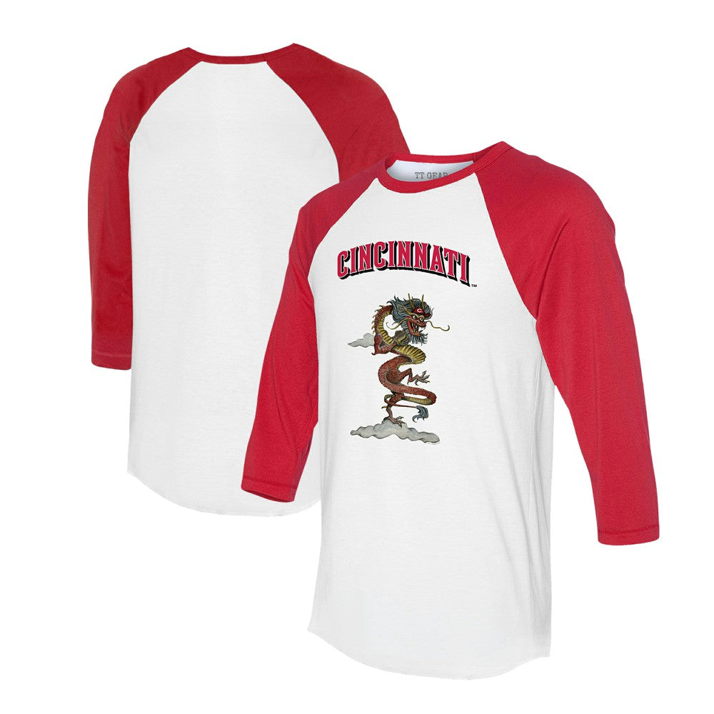Cincinnati Reds Tiny Turnip Unisex 2024 Year of the Dragon 3/4-Sleeve Raglan T-Shirt - White/Red