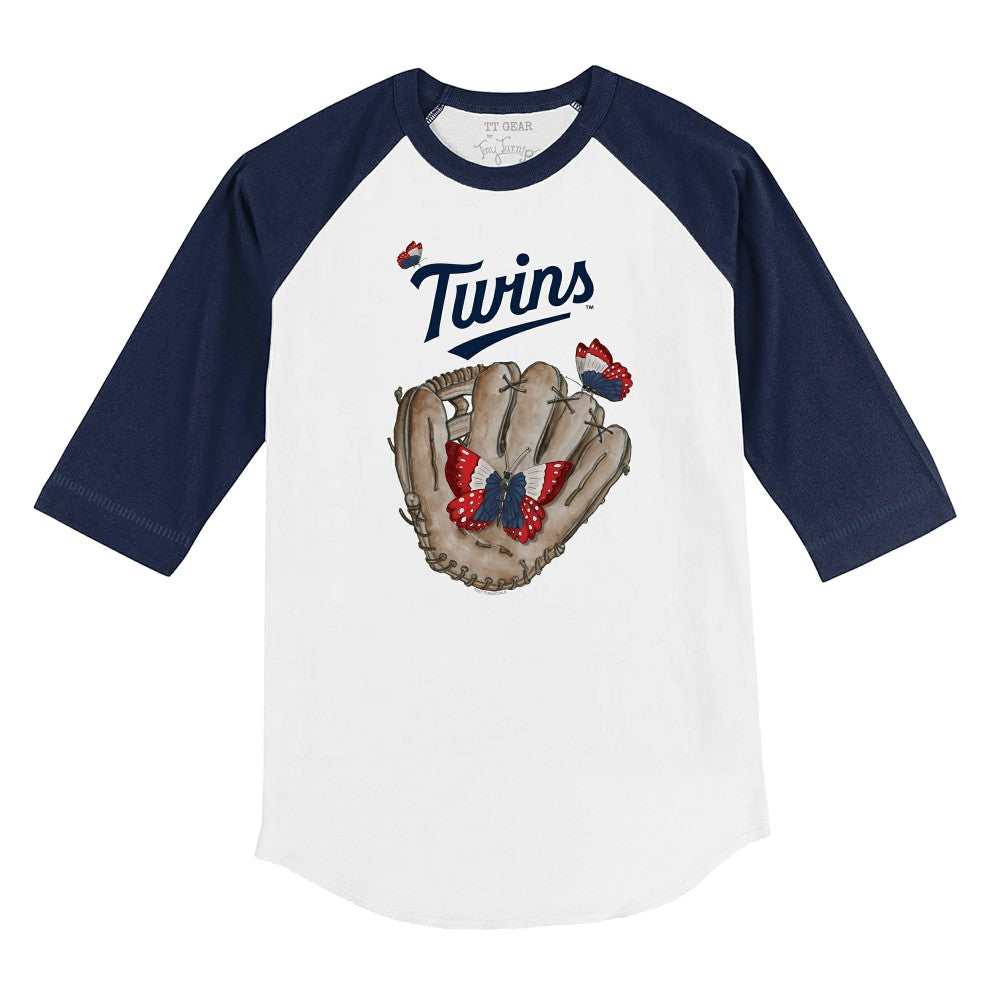 Minnesota Twins Tiny Turnip Youth Butterfly Glove 3/4-Sleeve Raglan T-Shirt - White/Navy