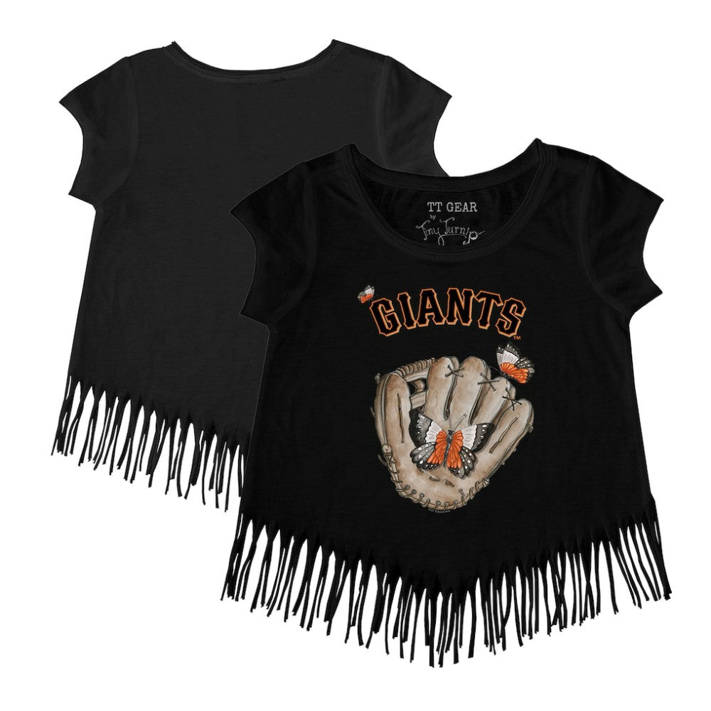 San Francisco Giants Tiny Turnip Girls Youth Butterfly Glove Fringe T-Shirt - Black