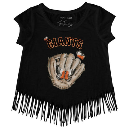 San Francisco Giants Tiny Turnip Girls Youth Butterfly Glove Fringe T-Shirt - Black