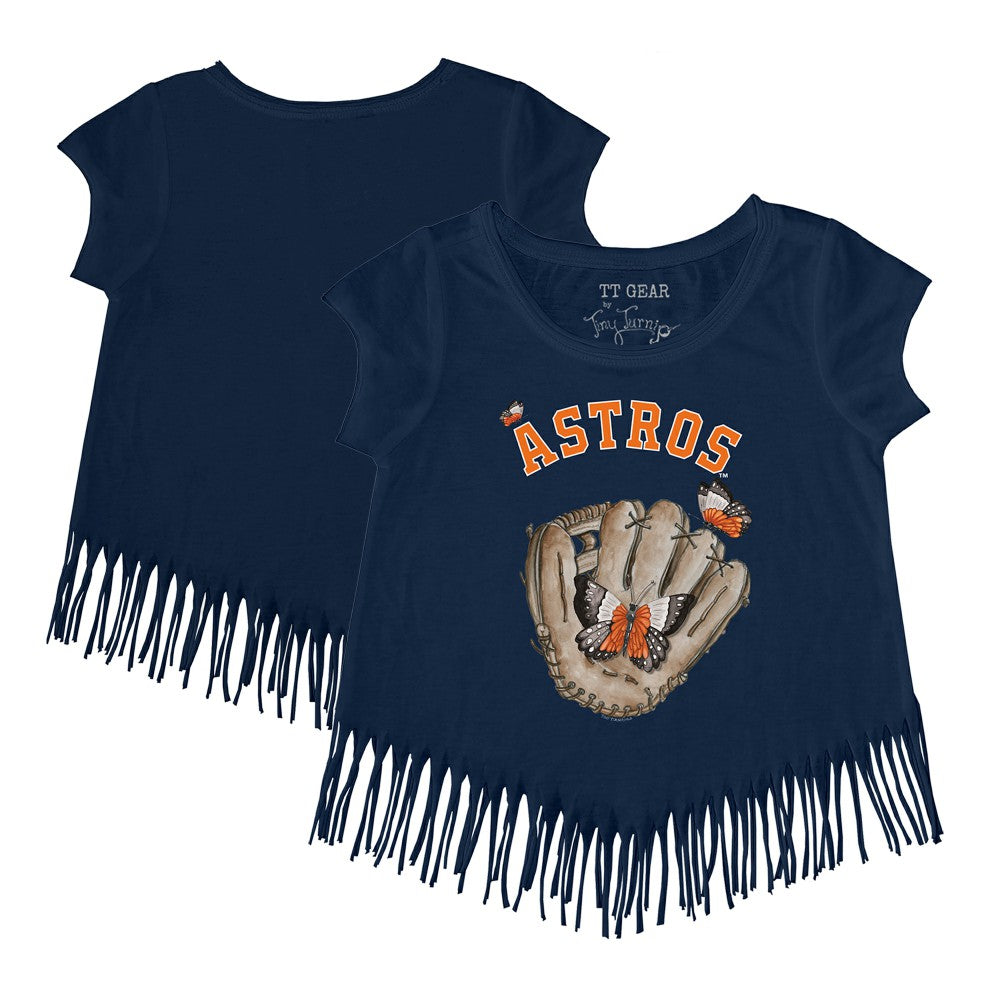 Houston Astros Tiny Turnip Girls Youth Butterfly Glove Fringe T-Shirt - Navy