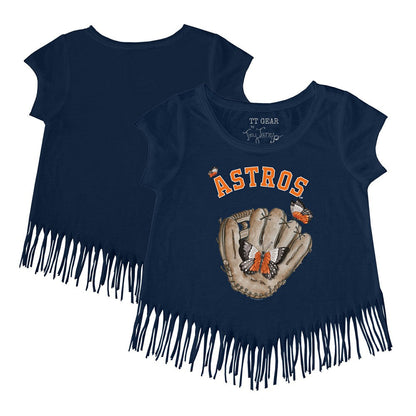 Houston Astros Tiny Turnip Girls Youth Butterfly Glove Fringe T-Shirt - Navy