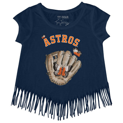 Houston Astros Tiny Turnip Girls Youth Butterfly Glove Fringe T-Shirt - Navy
