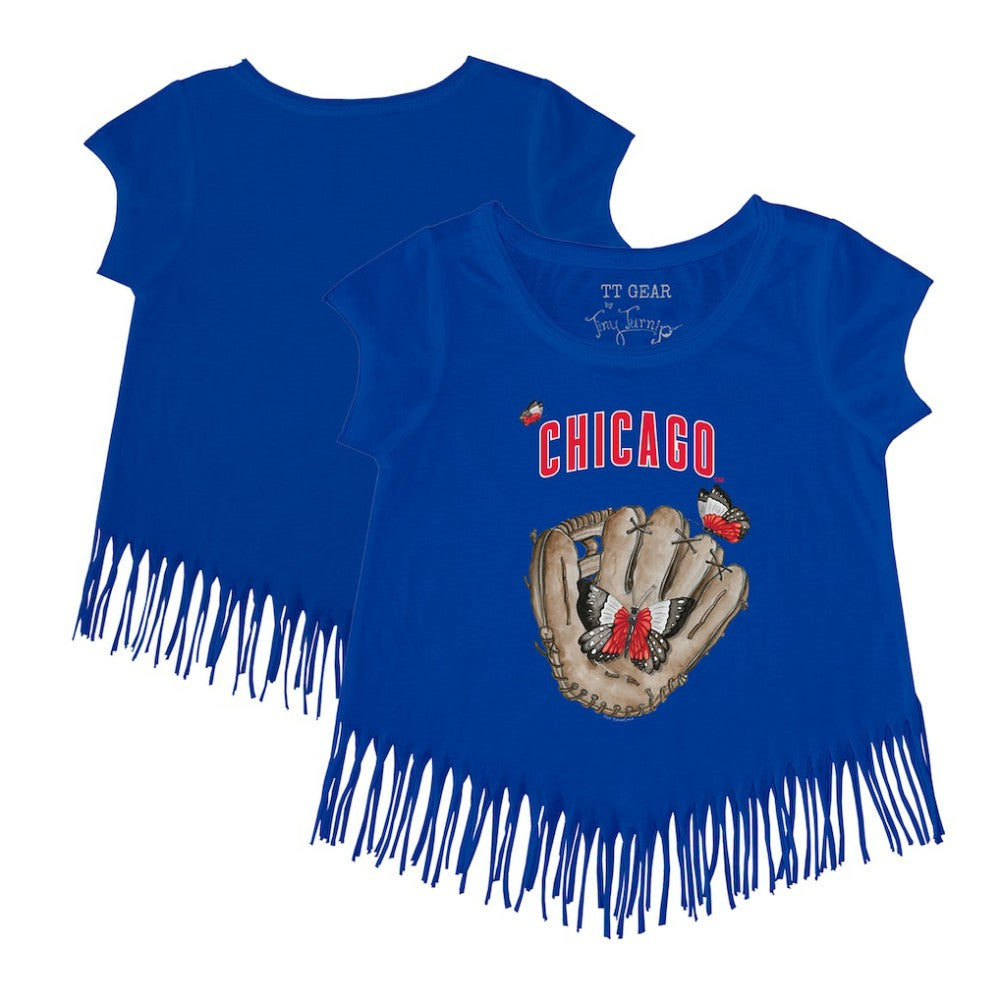 Chicago Cubs Tiny Turnip Girls Youth Butterfly Glove Fringe T-Shirt - Royal