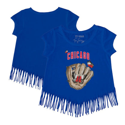 Chicago Cubs Tiny Turnip Girls Youth Butterfly Glove Fringe T-Shirt - Royal
