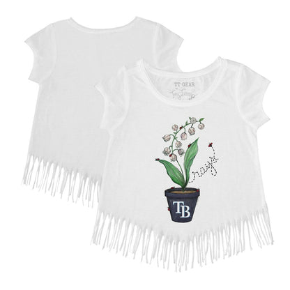 Tampa Bay Rays Tiny Turnip Girls Youth Lilies & Ladybugs Fringe T-Shirt - White