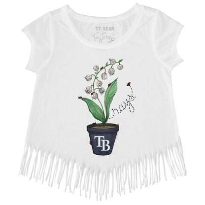 Tampa Bay Rays Tiny Turnip Girls Youth Lilies & Ladybugs Fringe T-Shirt - White