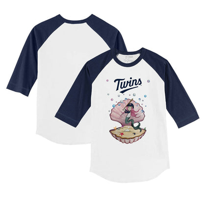 Minnesota Twins Tiny Turnip Youth Mermaid 3/4-Sleeve Raglan T-Shirt - White/Navy