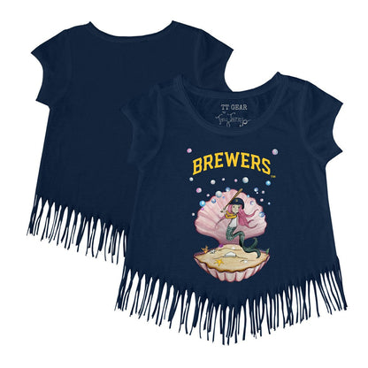 Milwaukee Brewers Tiny Turnip Girls Youth Mermaid Fringe T-Shirt - Navy