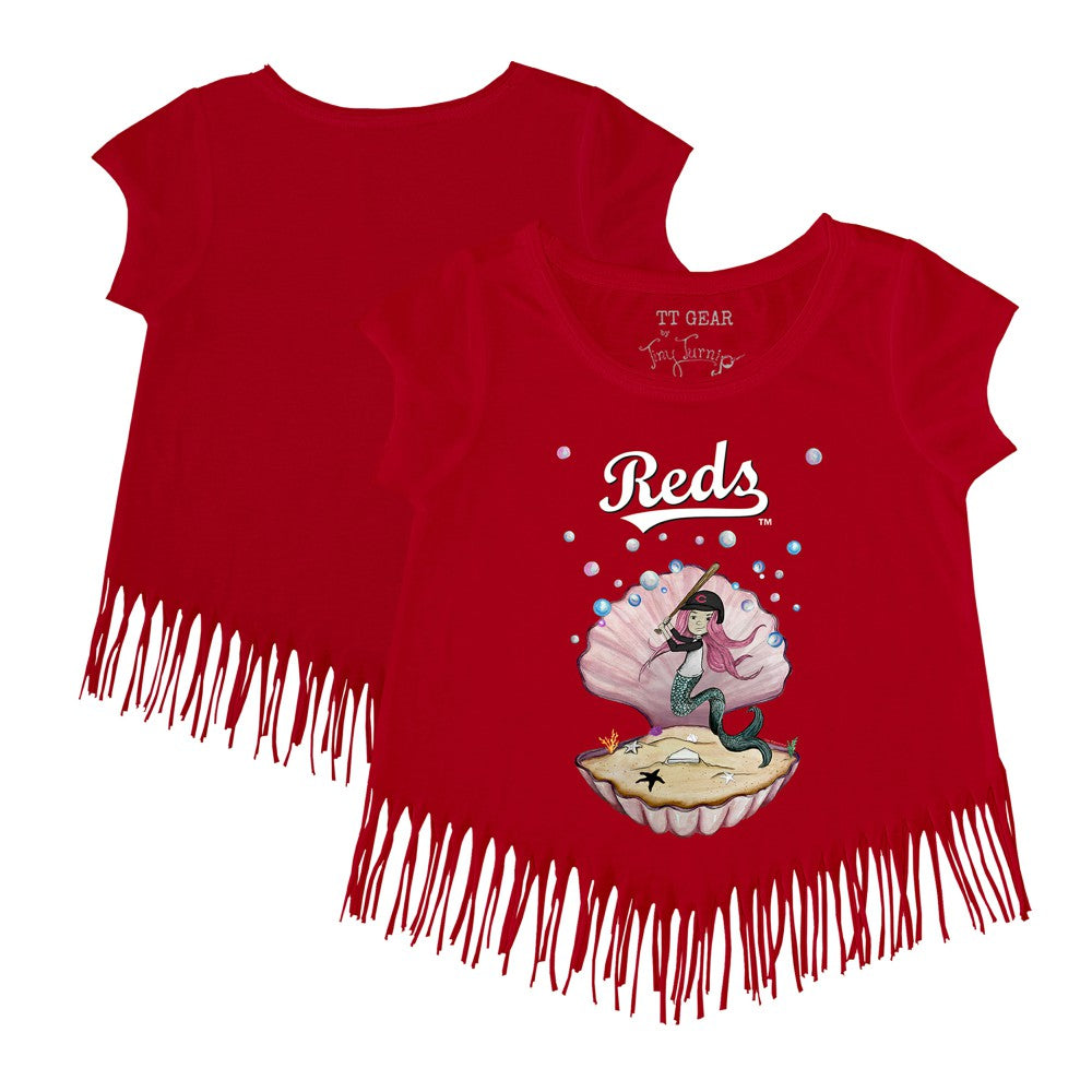 Cincinnati Reds Tiny Turnip Girls Youth Mermaid Fringe T-Shirt - Red