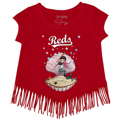 Cincinnati Reds Tiny Turnip Girls Youth Mermaid Fringe T-Shirt - Red