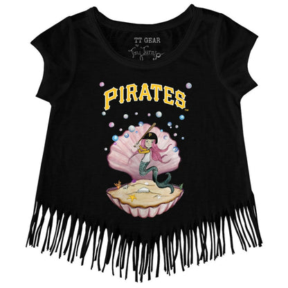 Pittsburgh Pirates Tiny Turnip Girls Youth Mermaid Fringe T-Shirt - Black