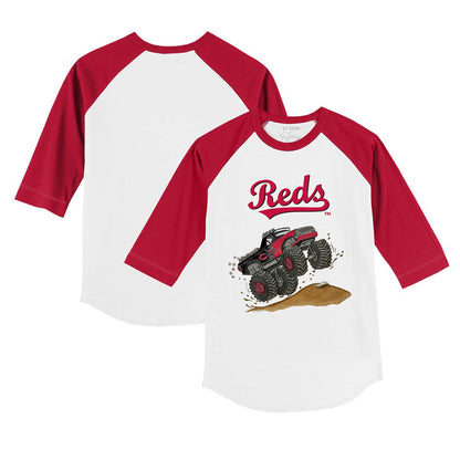 Cincinnati Reds Tiny Turnip Youth Monster Truck 3/4-Sleeve Raglan T-Shirt - White/Red