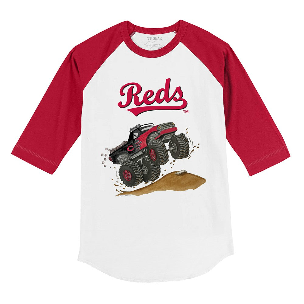 Cincinnati Reds Tiny Turnip Youth Monster Truck 3/4-Sleeve Raglan T-Shirt - White/Red