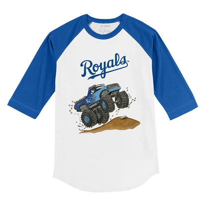 Kansas City Royals Tiny Turnip Youth Monster Truck 3/4-Sleeve Raglan T-Shirt - White/Royal